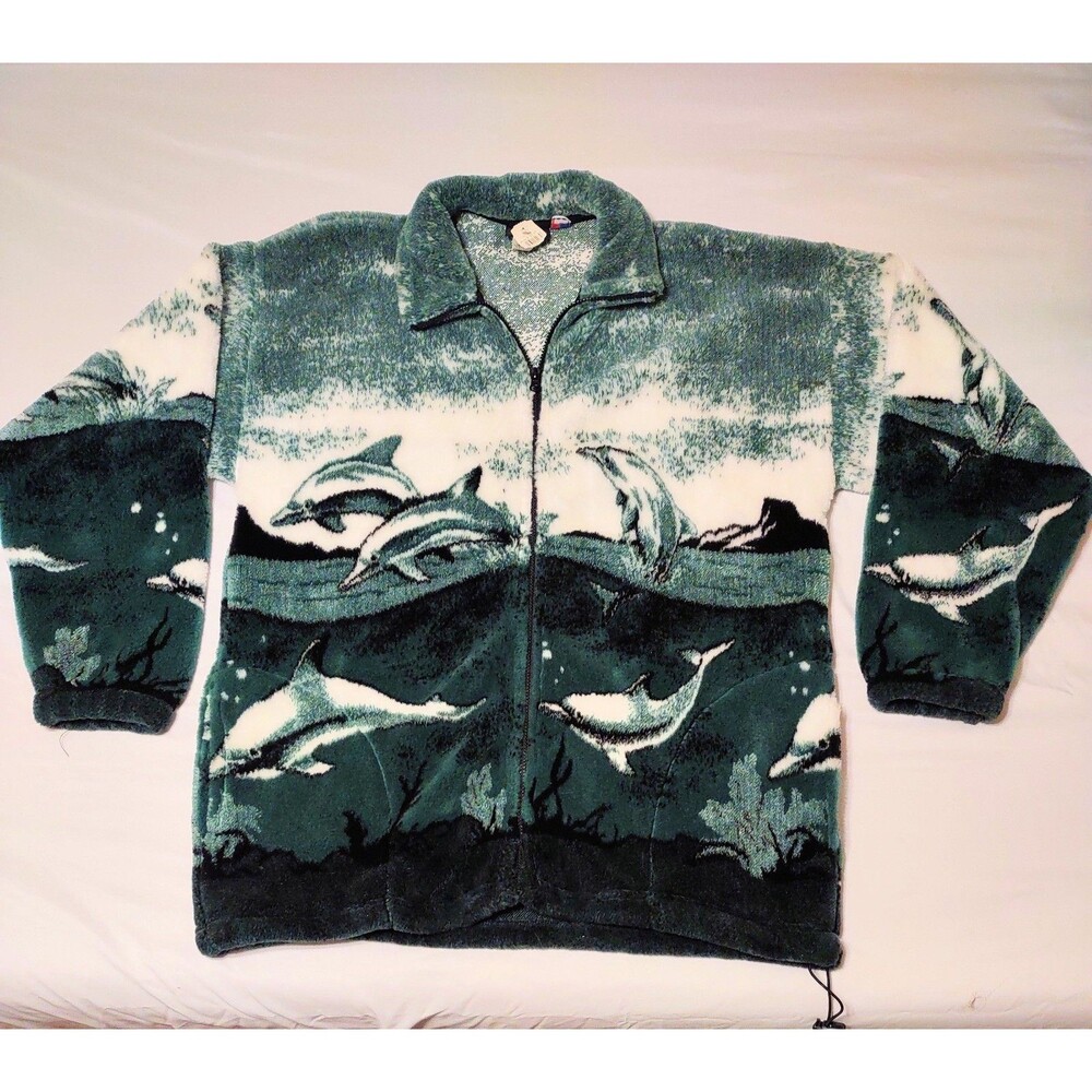 Vintage George Vine Dolphin Jacket Men's XL Sherpa Fleece Full Zip Made in USA